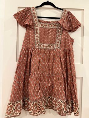 NWOT Sea NY Rust Floral Boho Dress with Contrast Yoke